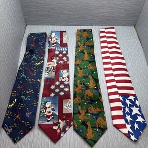 Novelty Tie Lot 4 Christmas Santa Golf American Flag Patriotic Men's Neckties